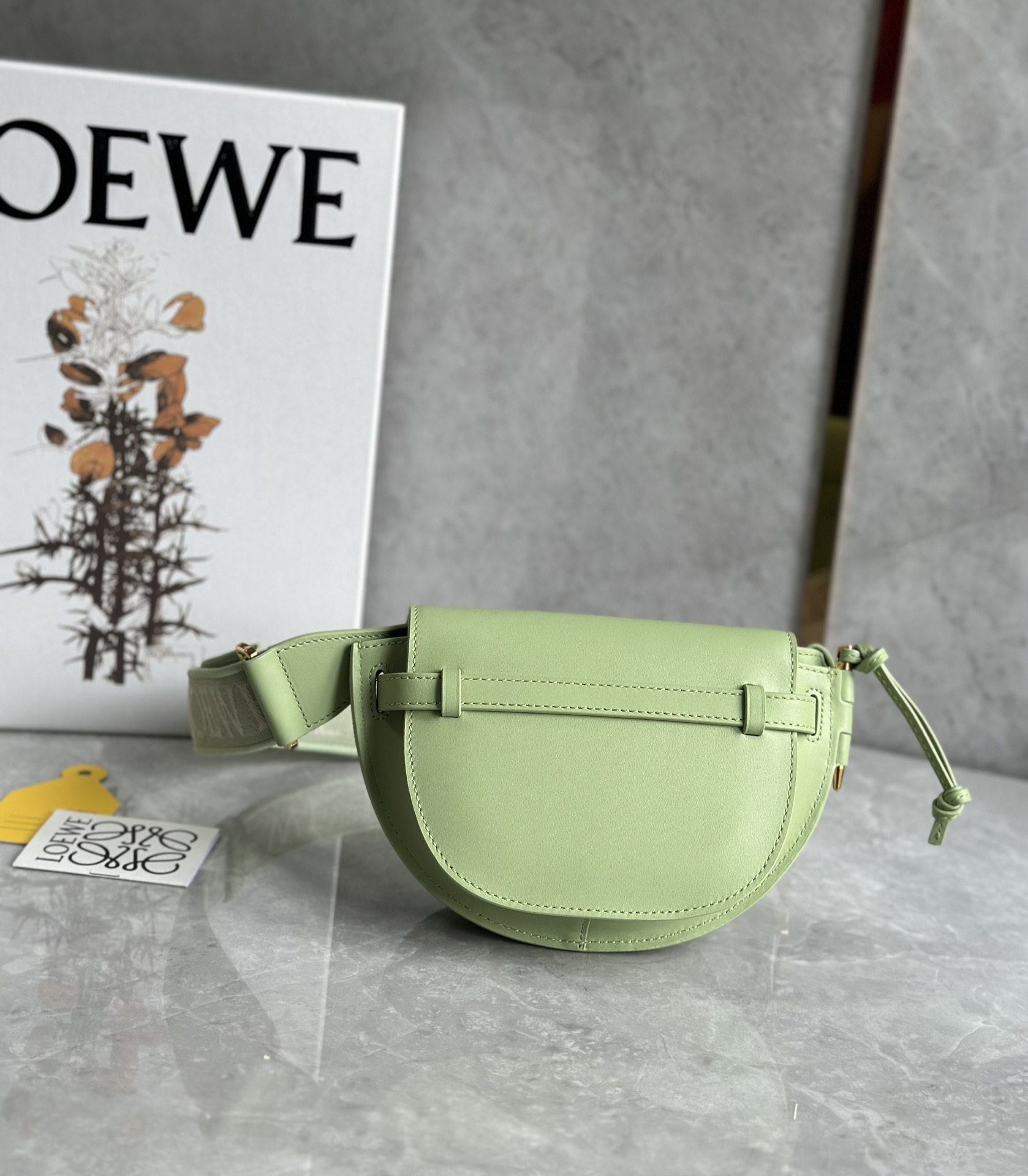 Loewe Mini Gate Dual Bag in Soft Calfskin and Jacquard Green